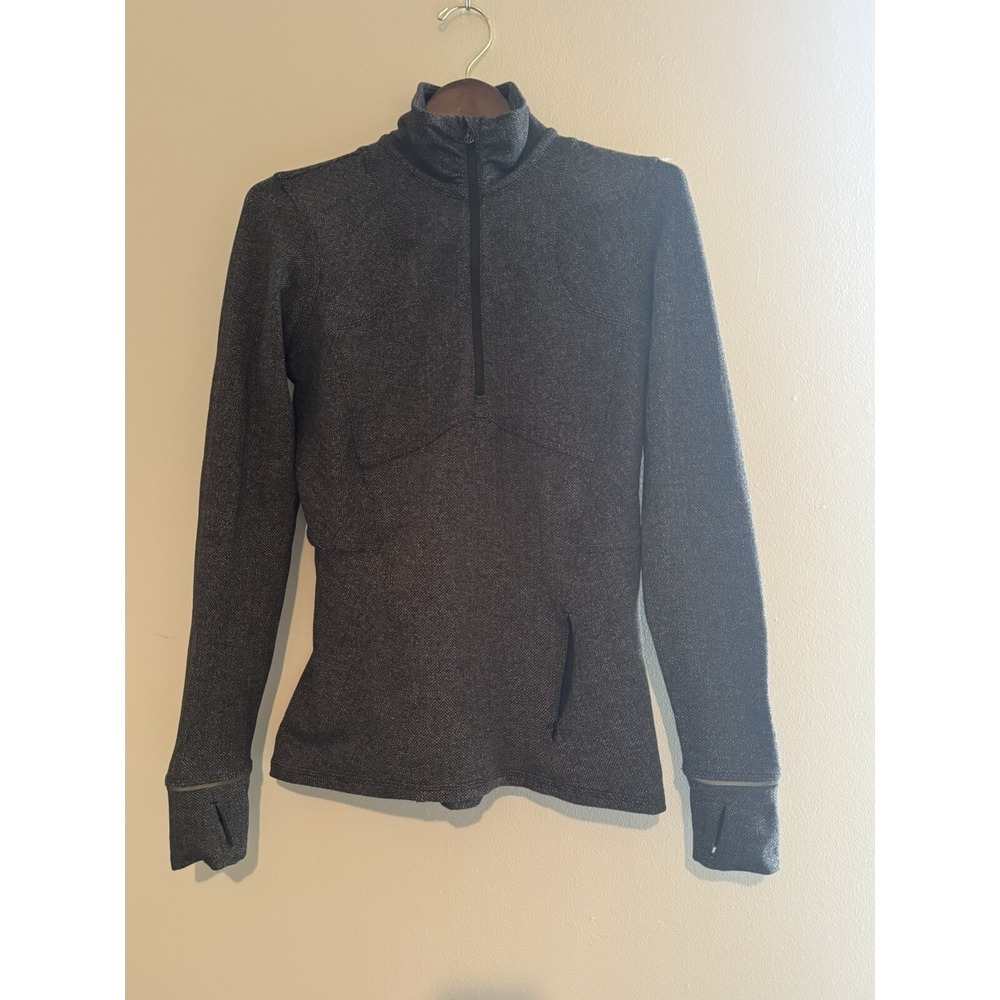 Lululemon Run Turbo 1/2 Zip Pullover Jacket Herringbone Black‎ White Womens 8